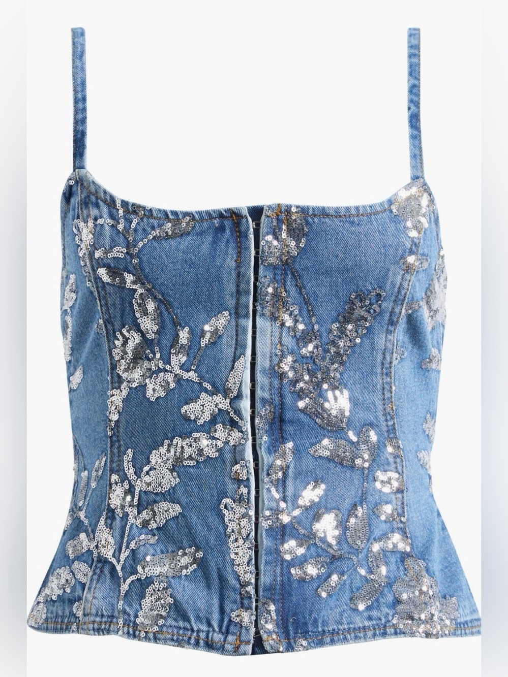 Nasty Gal Floral Sequin Denim Corset Camisole in Authentic Denim - Picture 4 of 8